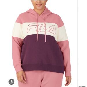 Fila 1X plus size pink colorblock hooded pullover NWT